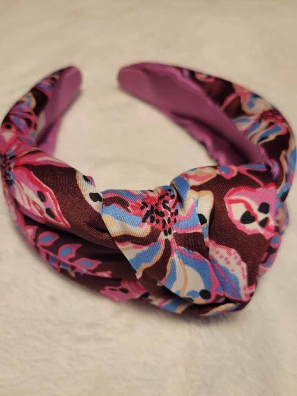 Lilly Pulitzer Knotted Headband Pink Blue Floral Satin Preppy Resort
